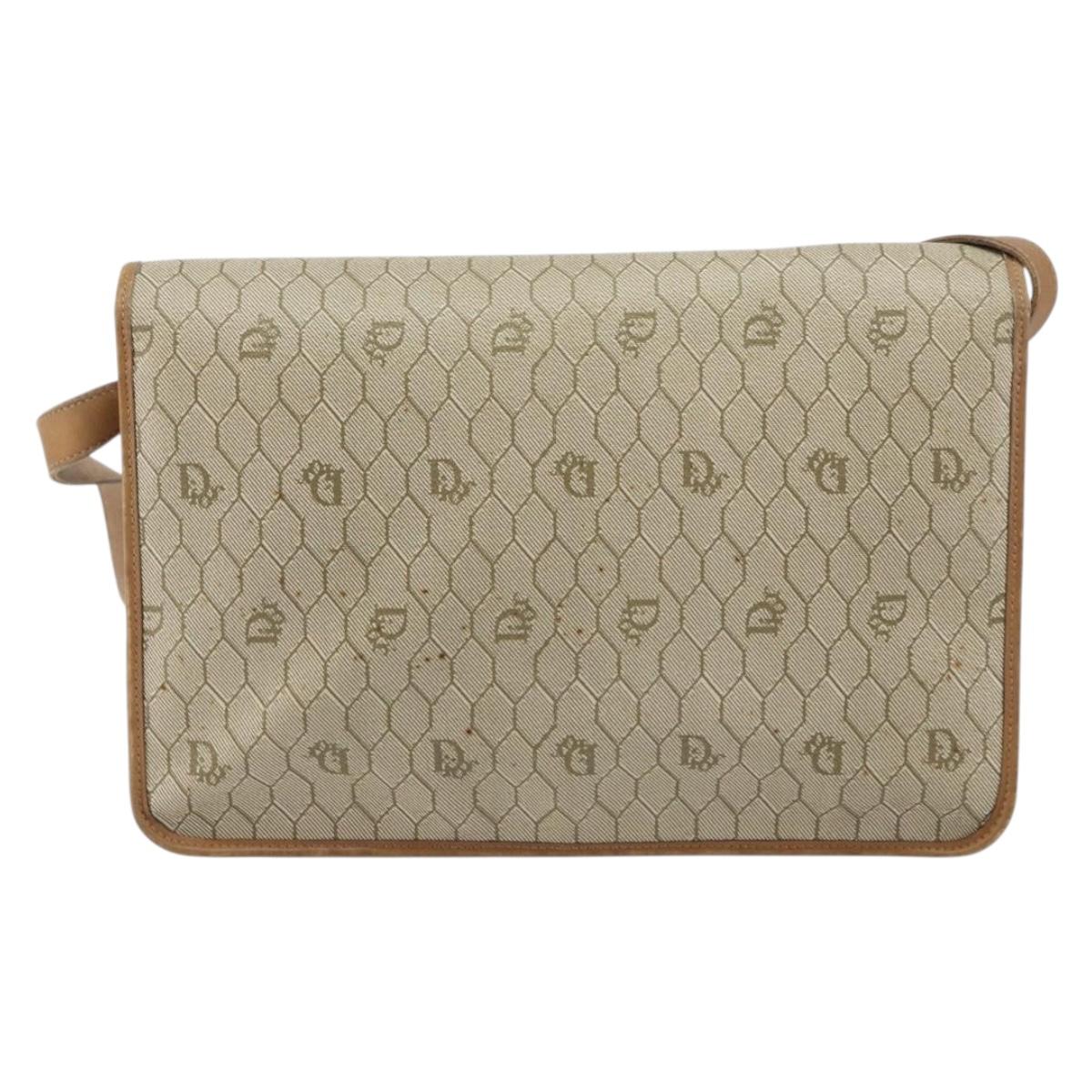 Christian Dior Honeycomb Canvas Shoulder Bag PVC Beige Gold Auth BA9156