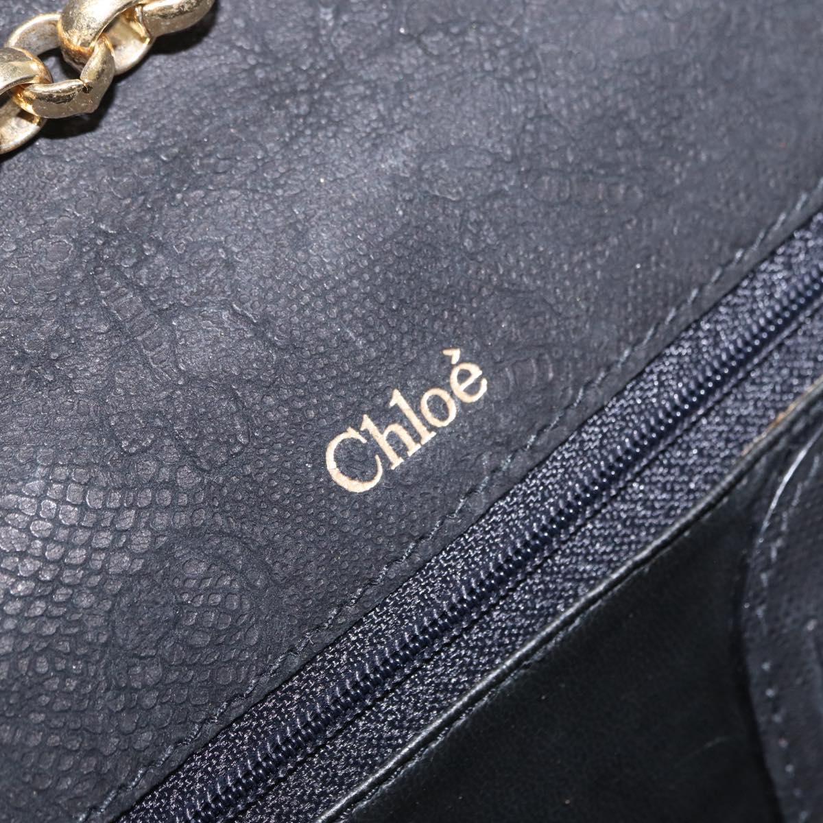 Chloe Chain Shoulder Bag Suede Black Gold Auth BA9157