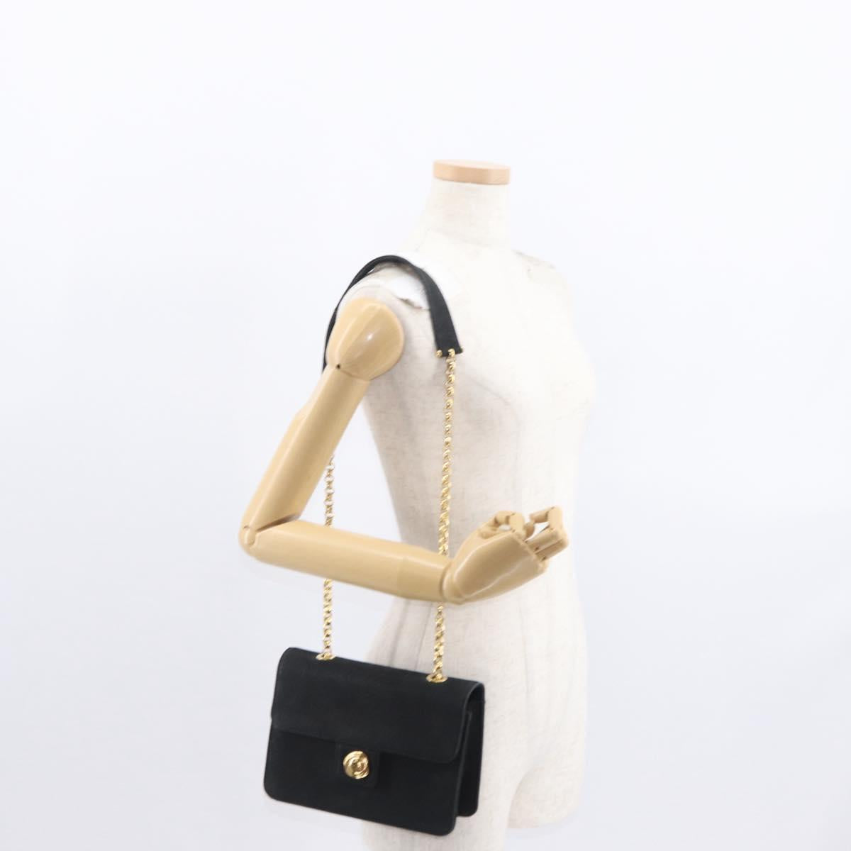 Chloe Chain Shoulder Bag Suede Black Gold Auth BA9157
