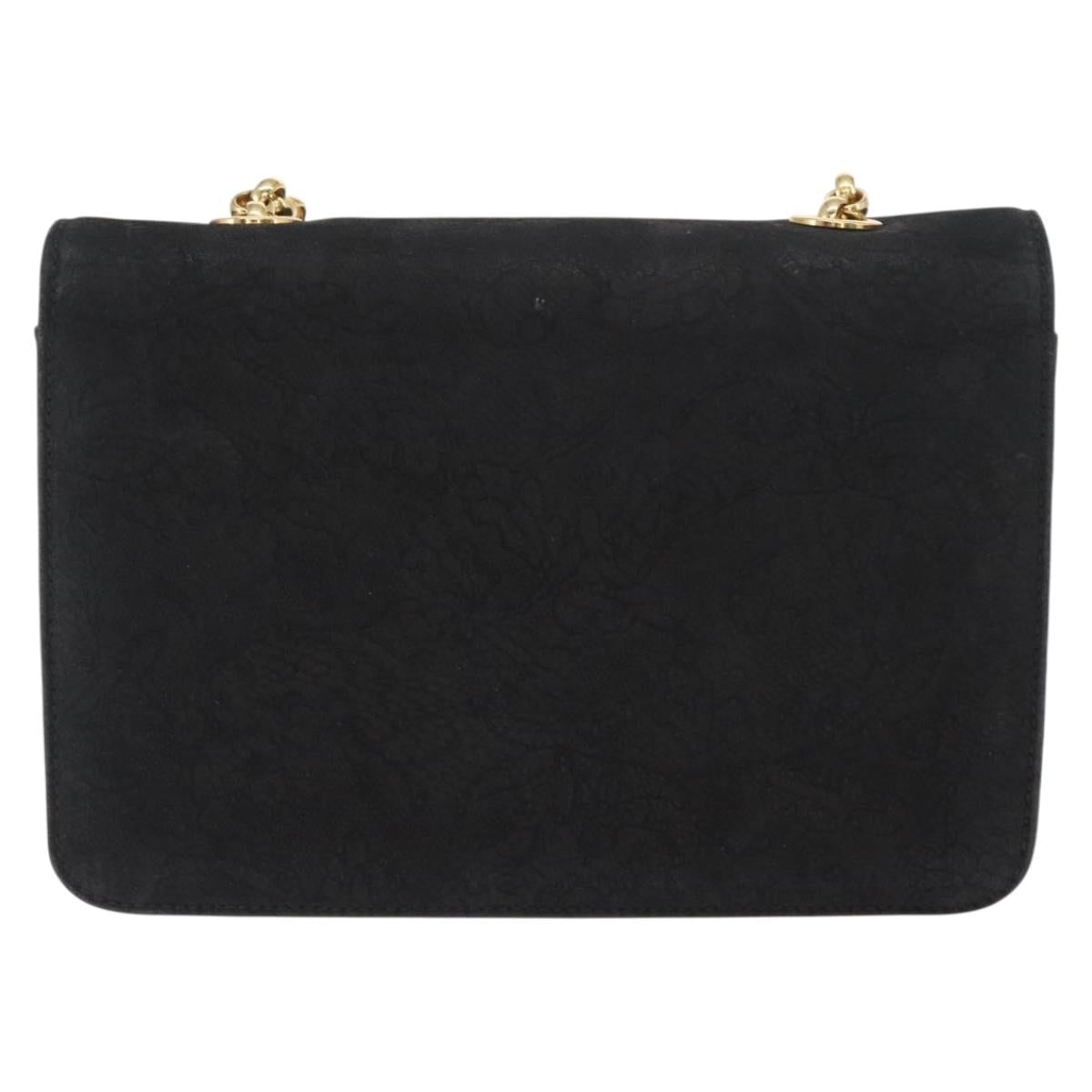 Chloe Chain Shoulder Bag Suede Black Gold Auth BA9157