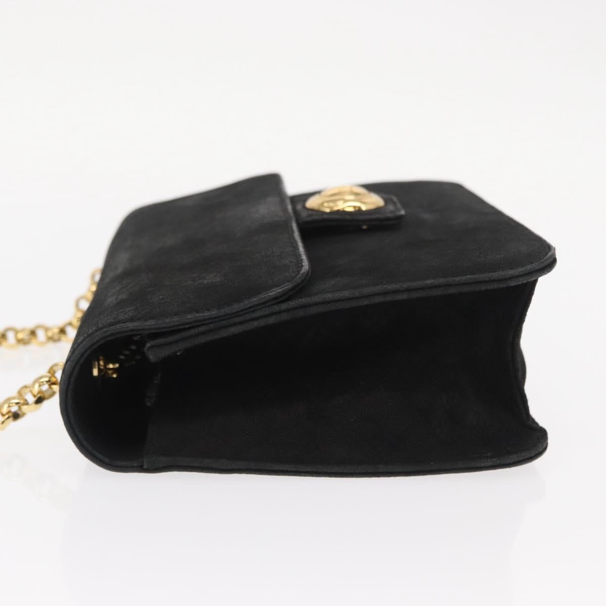 Chloe Chain Shoulder Bag Suede Black Gold Auth BA9157
