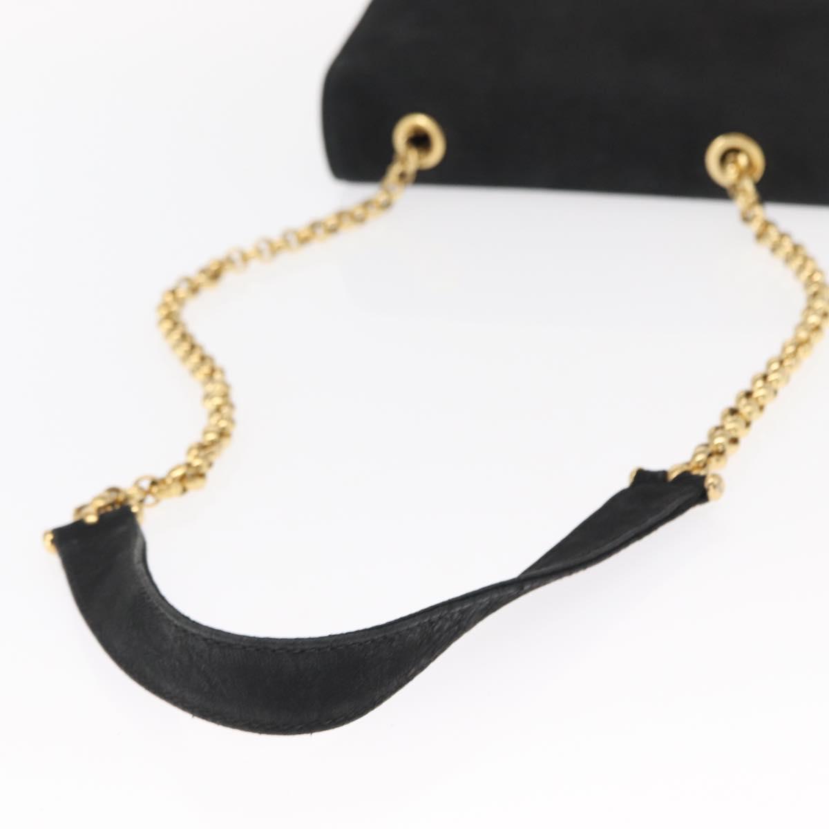 Chloe Chain Shoulder Bag Suede Black Gold Auth BA9157