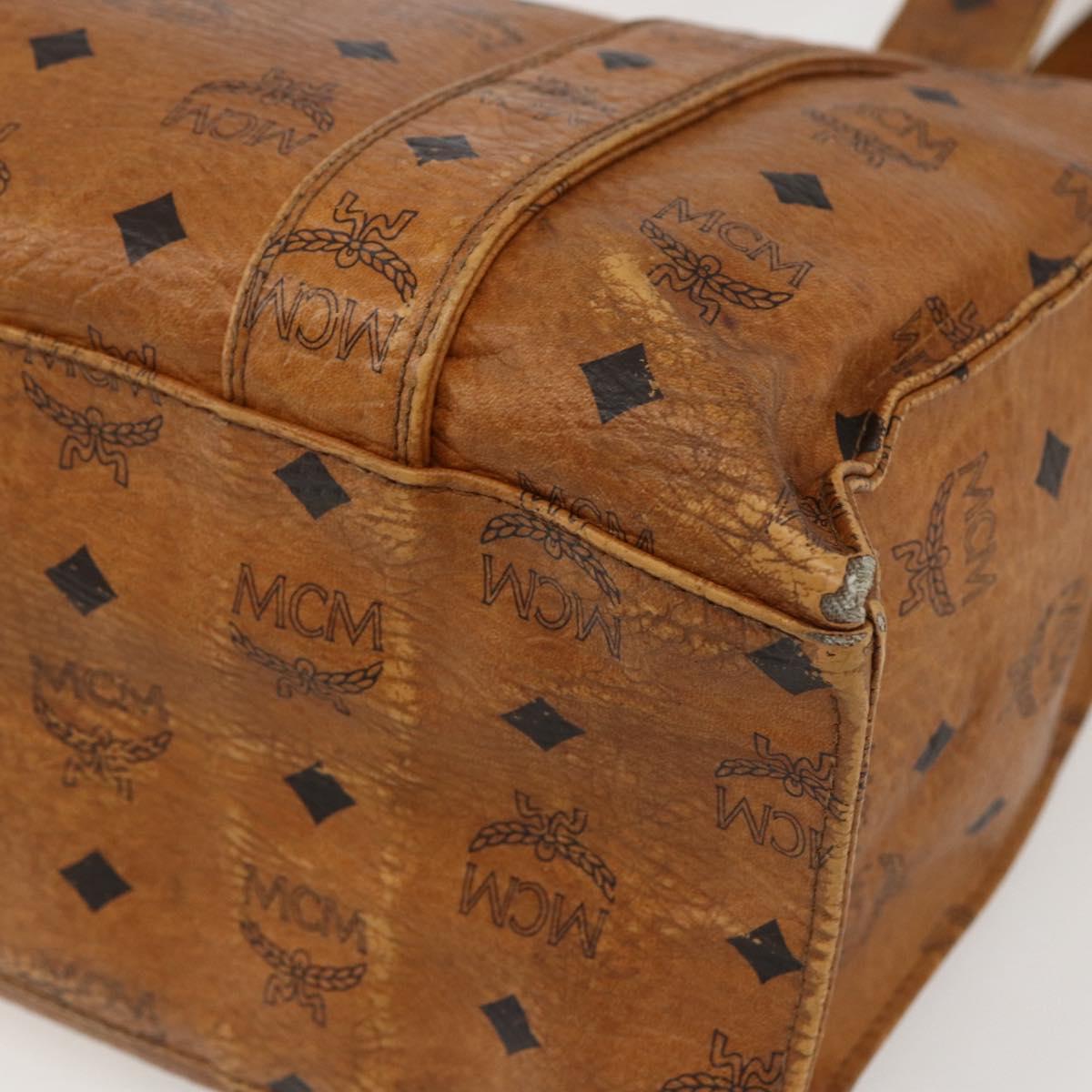MCM Logogram Vicetos Tote Bag PVC Brown Gold Auth BA9161