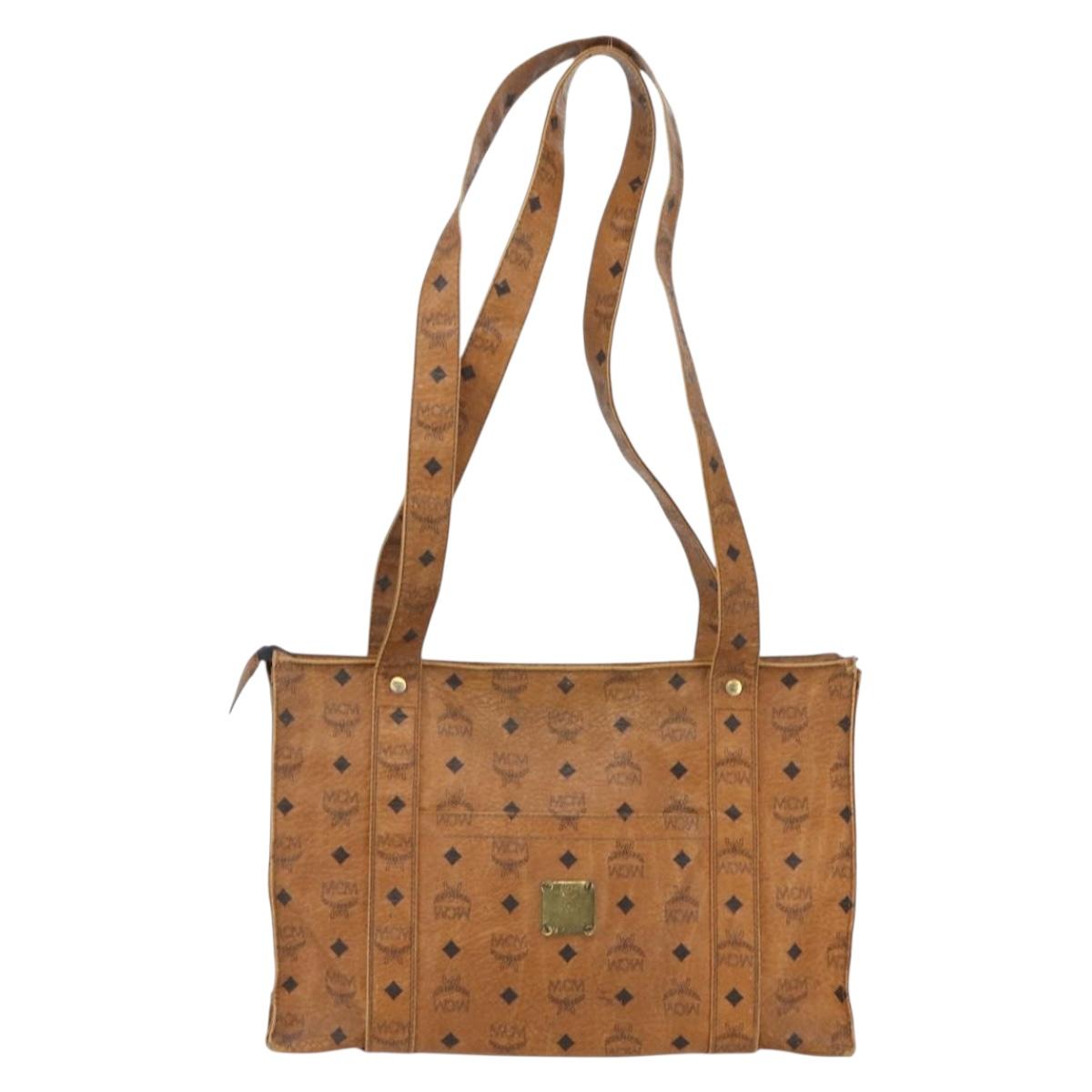 MCM Logogram Vicetos Tote Bag PVC Brown Gold Auth BA9161