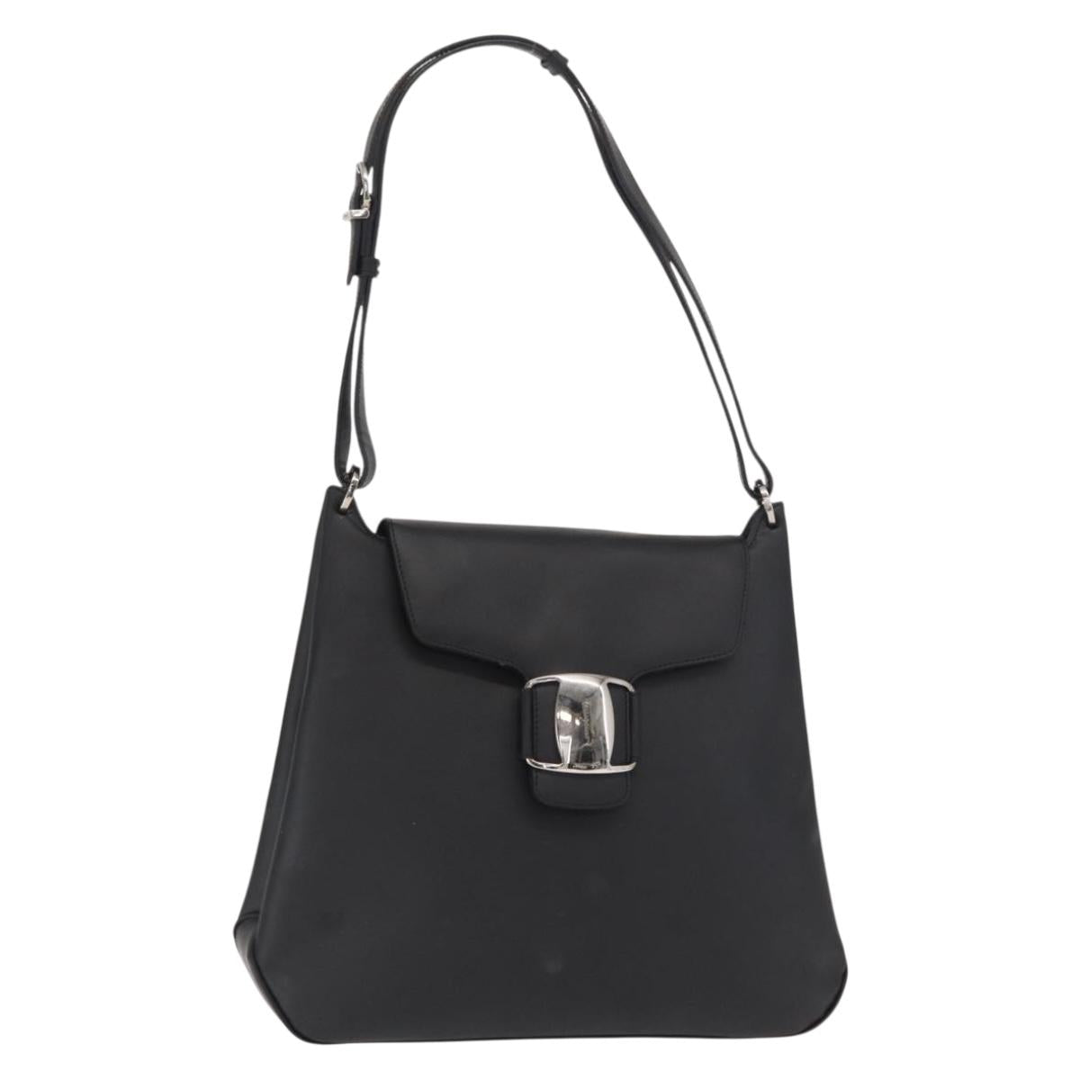Salvatore Ferragamo Vala Shoulder Bag Leather Black Gold Auth BA9162