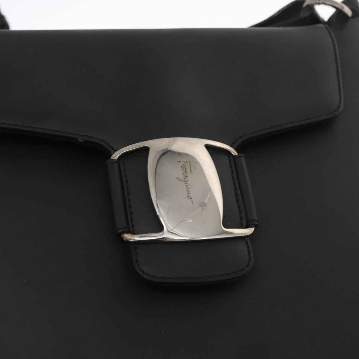 Salvatore Ferragamo Vala Shoulder Bag Leather Black Gold Auth BA9162