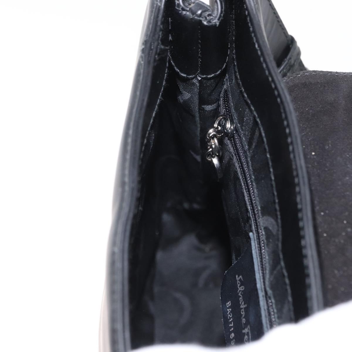 Salvatore Ferragamo Vala Shoulder Bag Leather Black Gold Auth BA9162