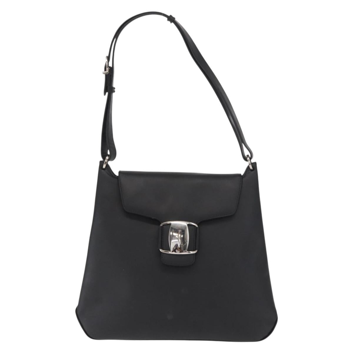 Salvatore Ferragamo Vala Shoulder Bag Leather Black Gold Auth BA9162