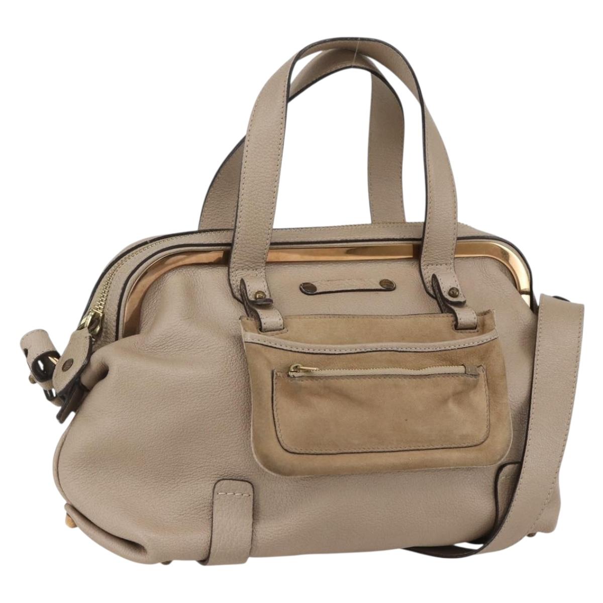 Chloe Elsie Hand Bag Leather 2way Beige Gold Auth BA9166