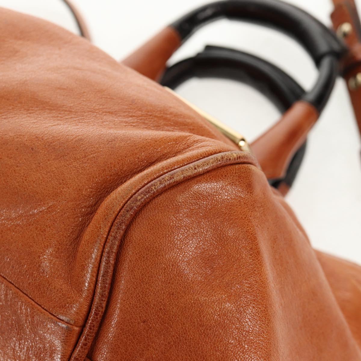 Chloe Etel Hand Bag Leather 2way Brown Gold Auth BA9170