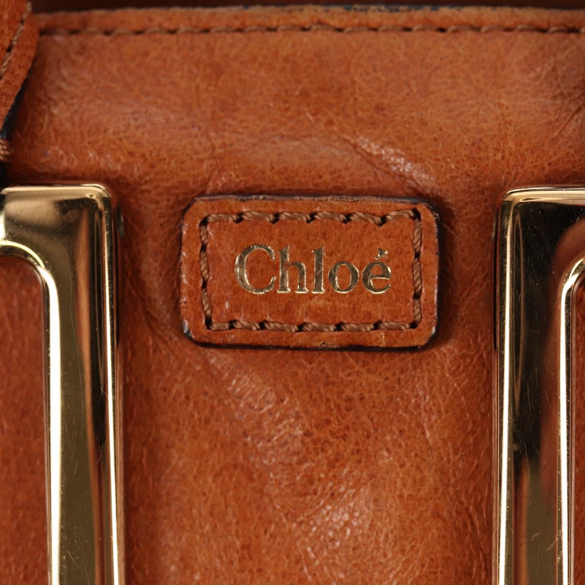 Chloe Etel Hand Bag Leather 2way Brown Gold Auth BA9170