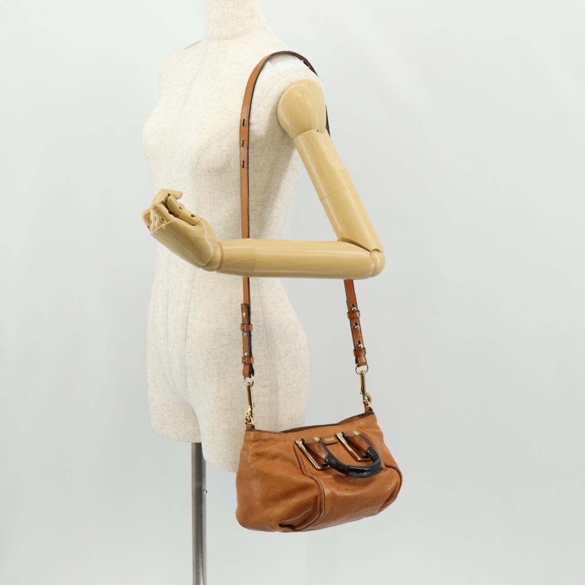 Chloe Etel Hand Bag Leather 2way Brown Gold Auth BA9170