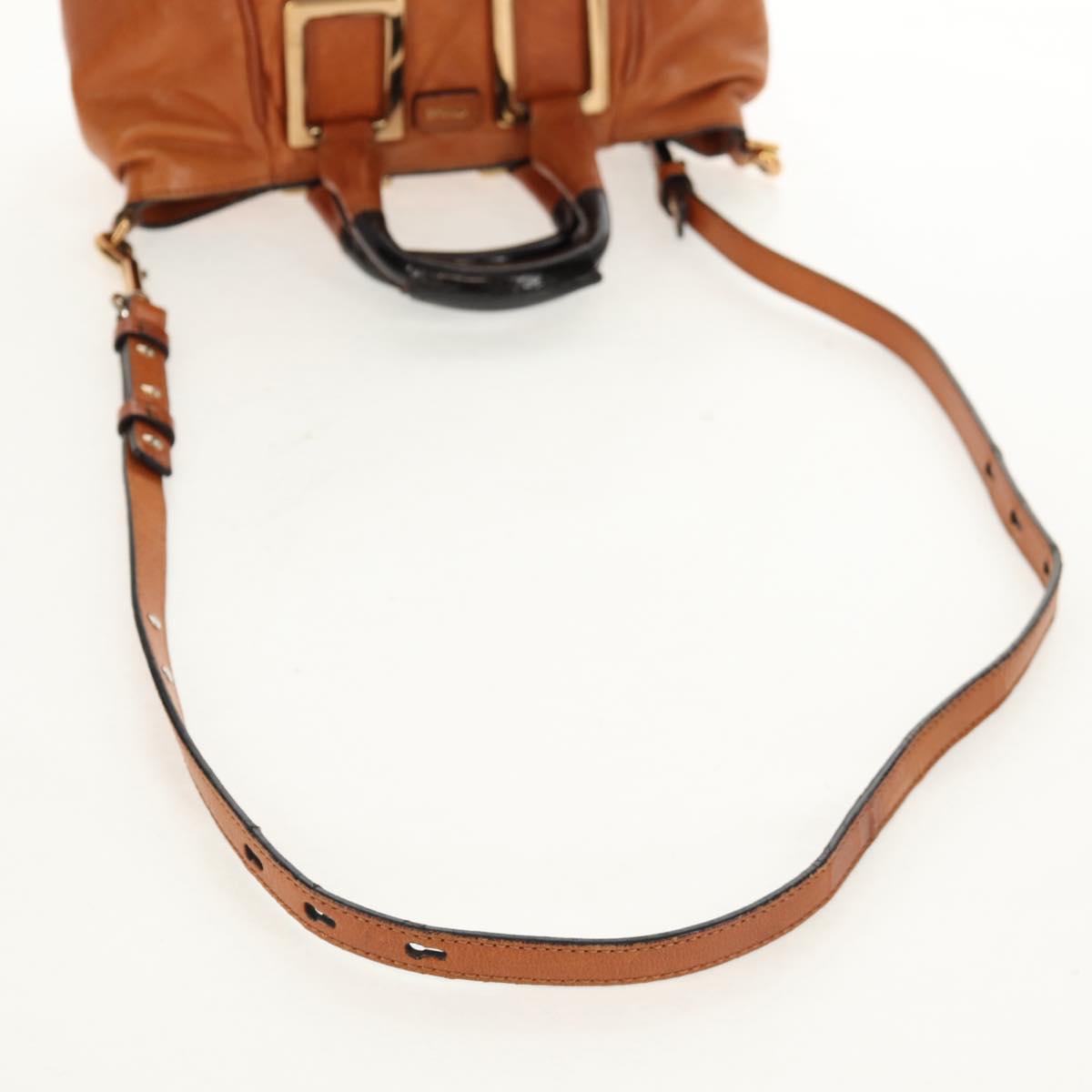 Chloe Etel Hand Bag Leather 2way Brown Gold Auth BA9170