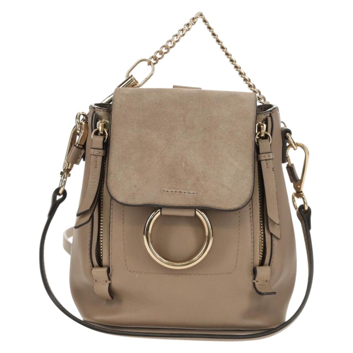Chloe Fay Backpack Suede Leather 2way Gray Gold Auth BA9172