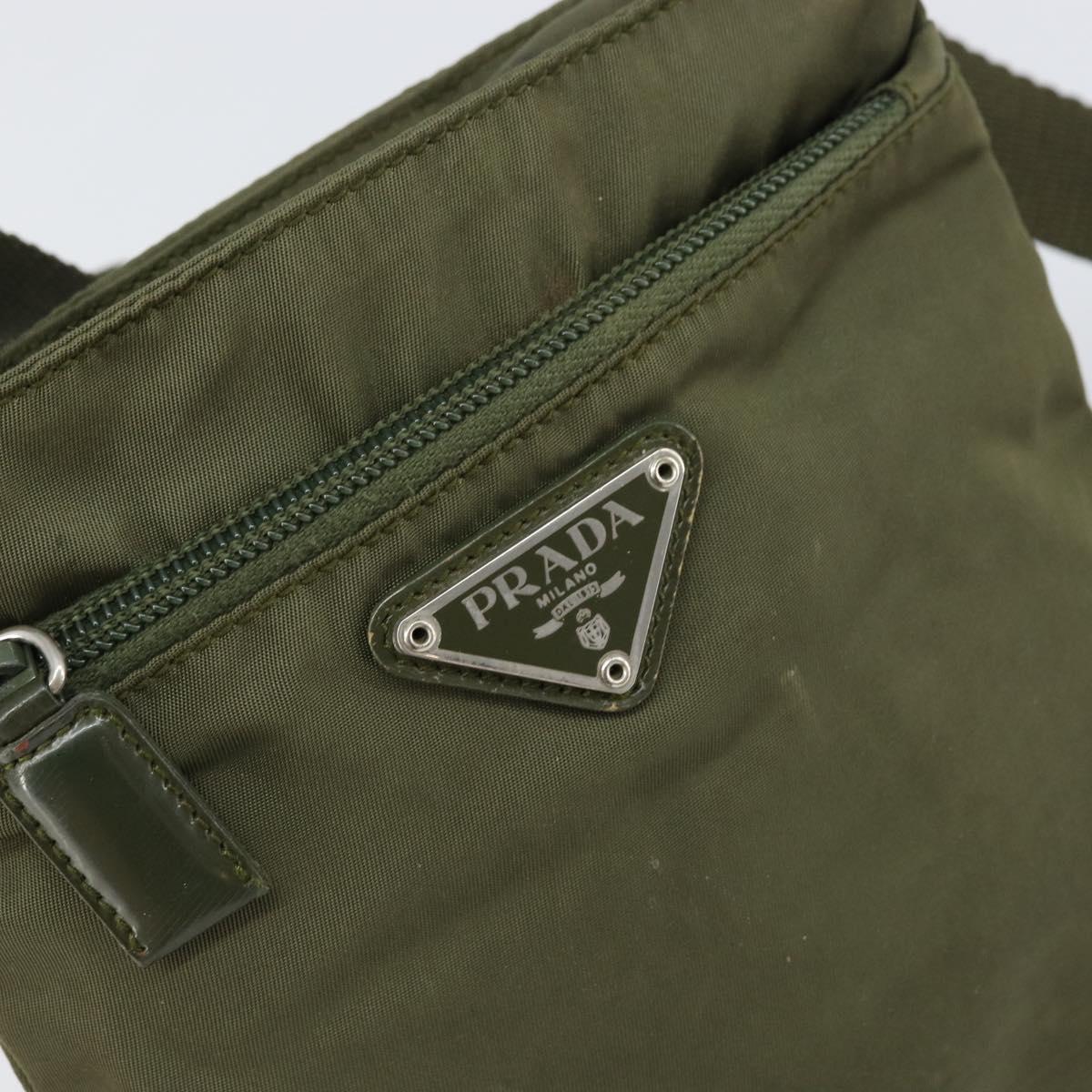 PRADA Shoulder Bag Nylon Khaki Silver Auth BA9173