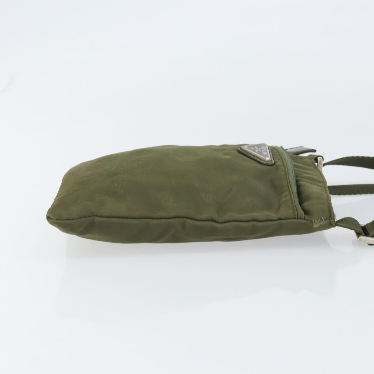 PRADA Shoulder Bag Nylon Khaki Silver Auth BA9173