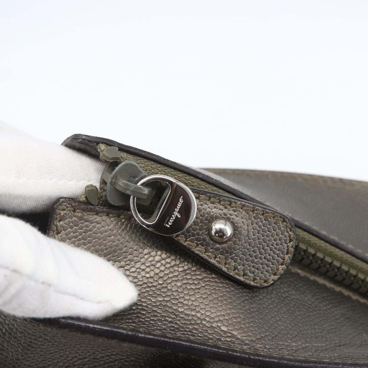 Salvatore Ferragamo Gancini Hand Bag Leather Silver Auth BA9175