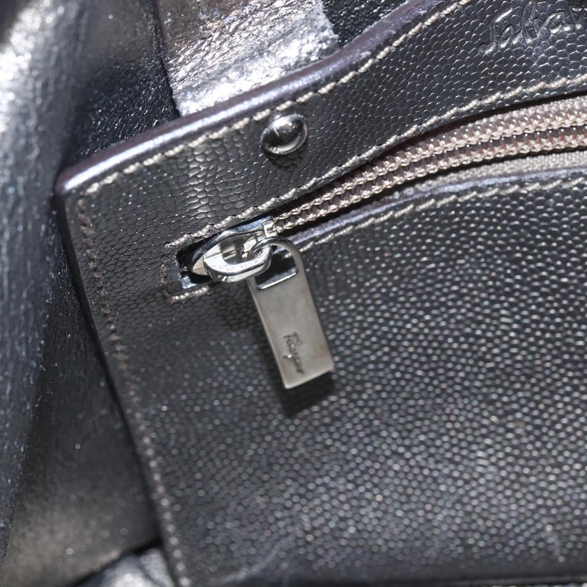 Salvatore Ferragamo Gancini Hand Bag Leather Silver Auth BA9175