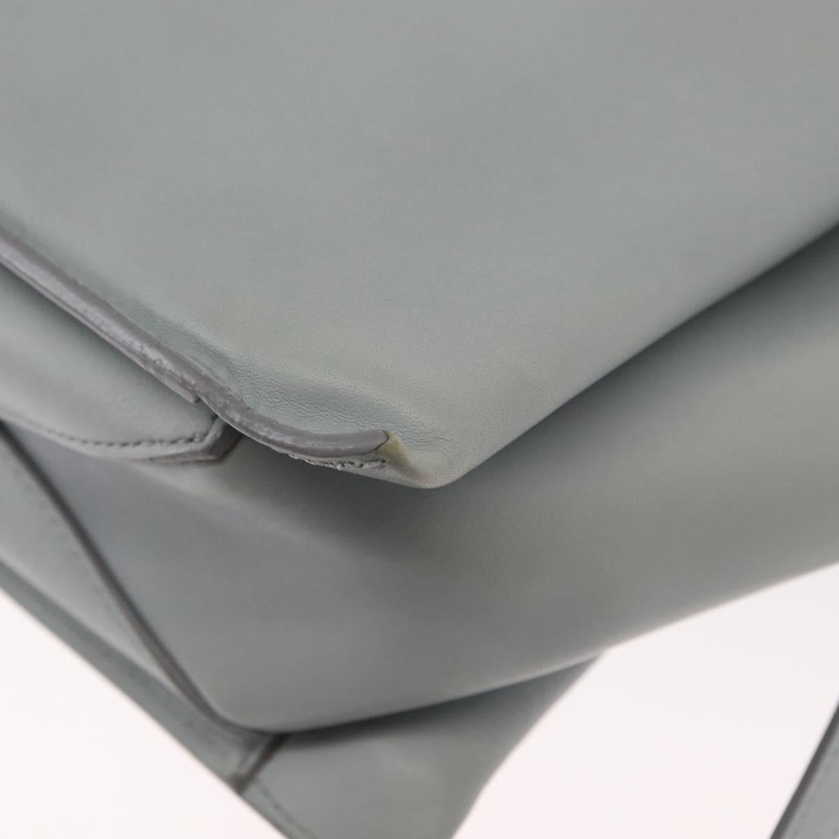 CELINE Chain Trifold Shoulder Bag Leather Gray Gold Auth BA9180