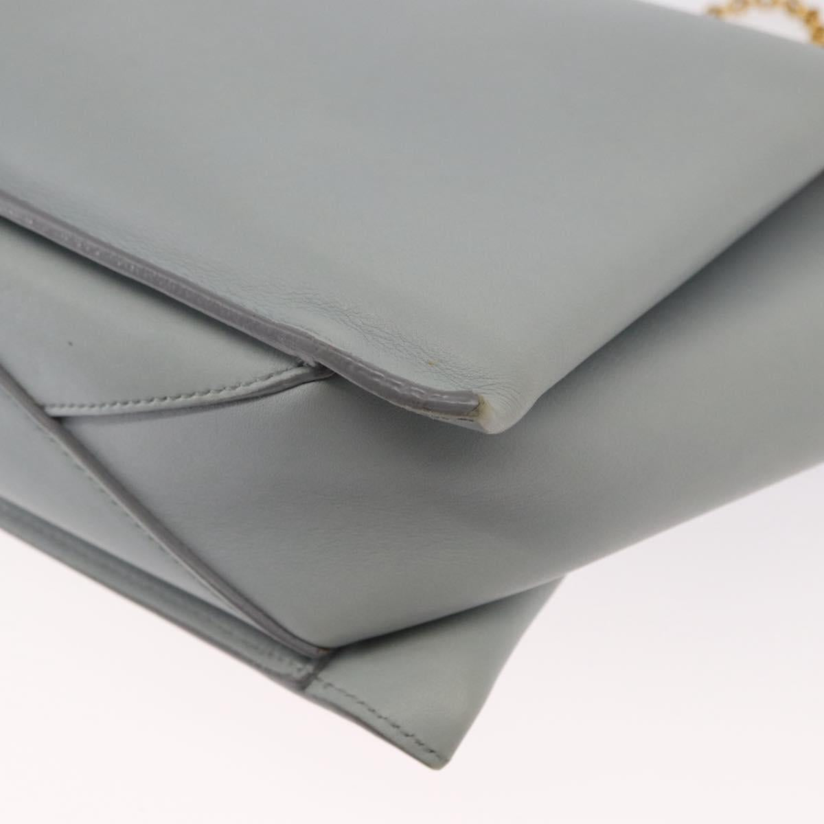 CELINE Chain Trifold Shoulder Bag Leather Gray Gold Auth BA9180