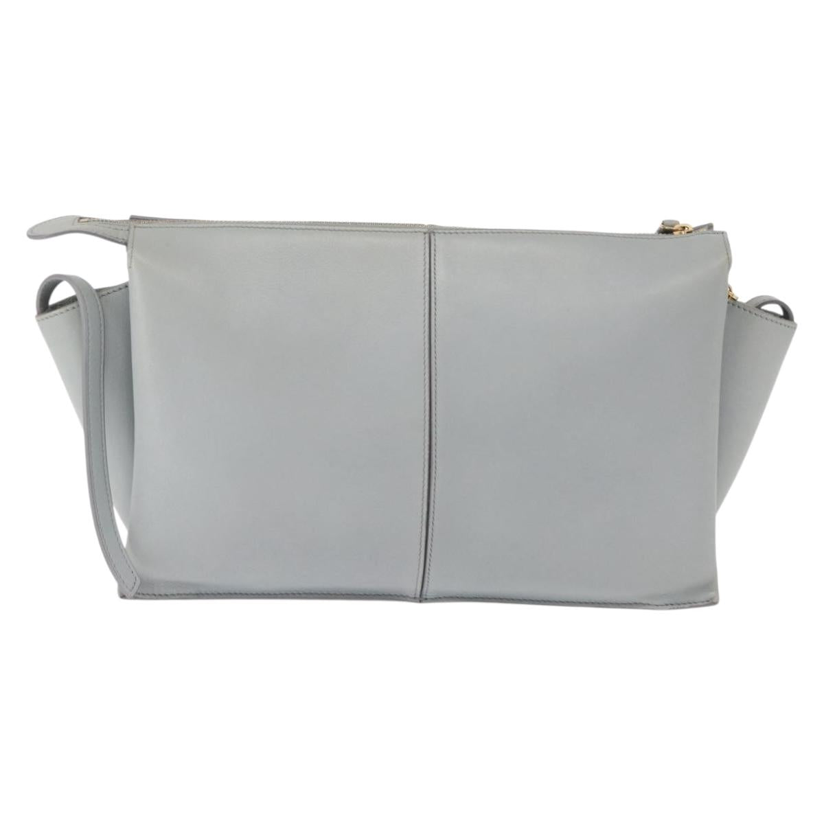CELINE Chain Trifold Shoulder Bag Leather Gray Gold Auth BA9180