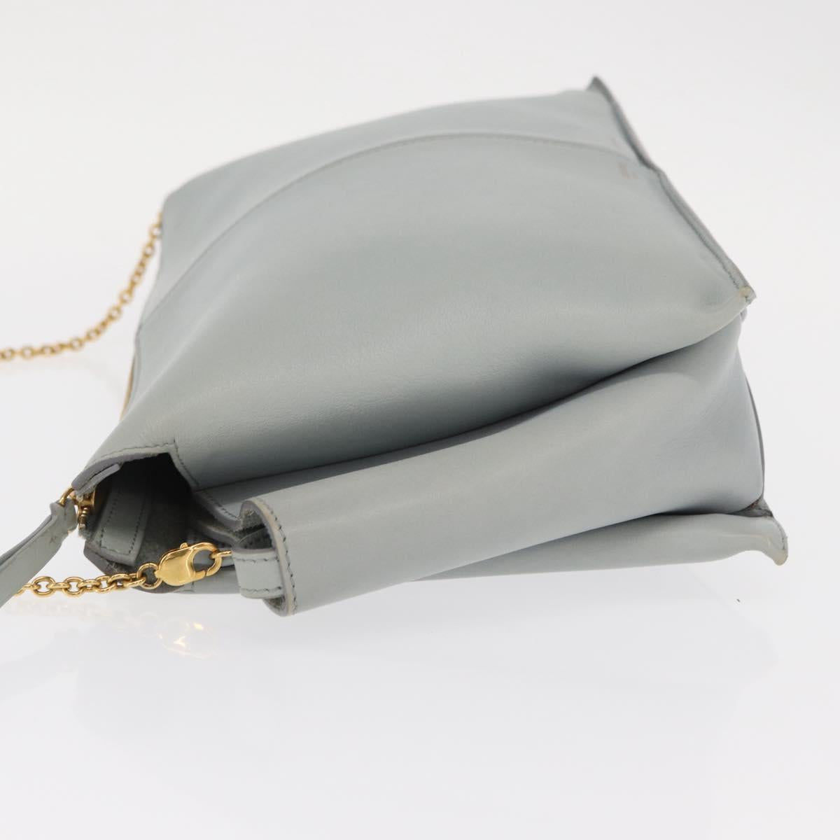 CELINE Chain Trifold Shoulder Bag Leather Gray Gold Auth BA9180
