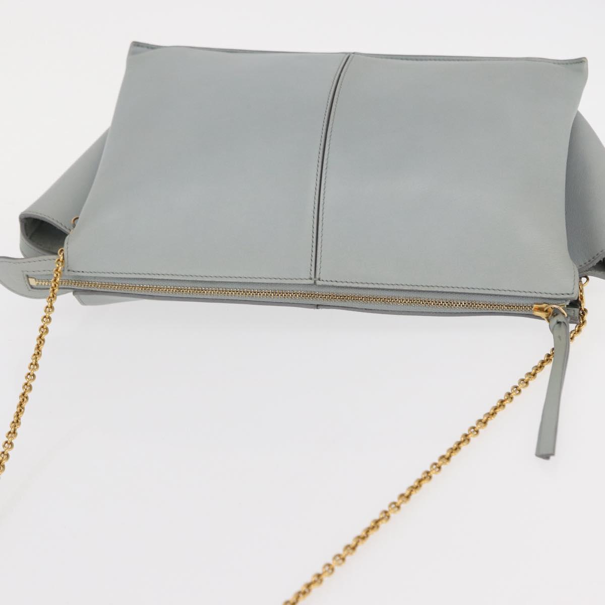CELINE Chain Trifold Shoulder Bag Leather Gray Gold Auth BA9180