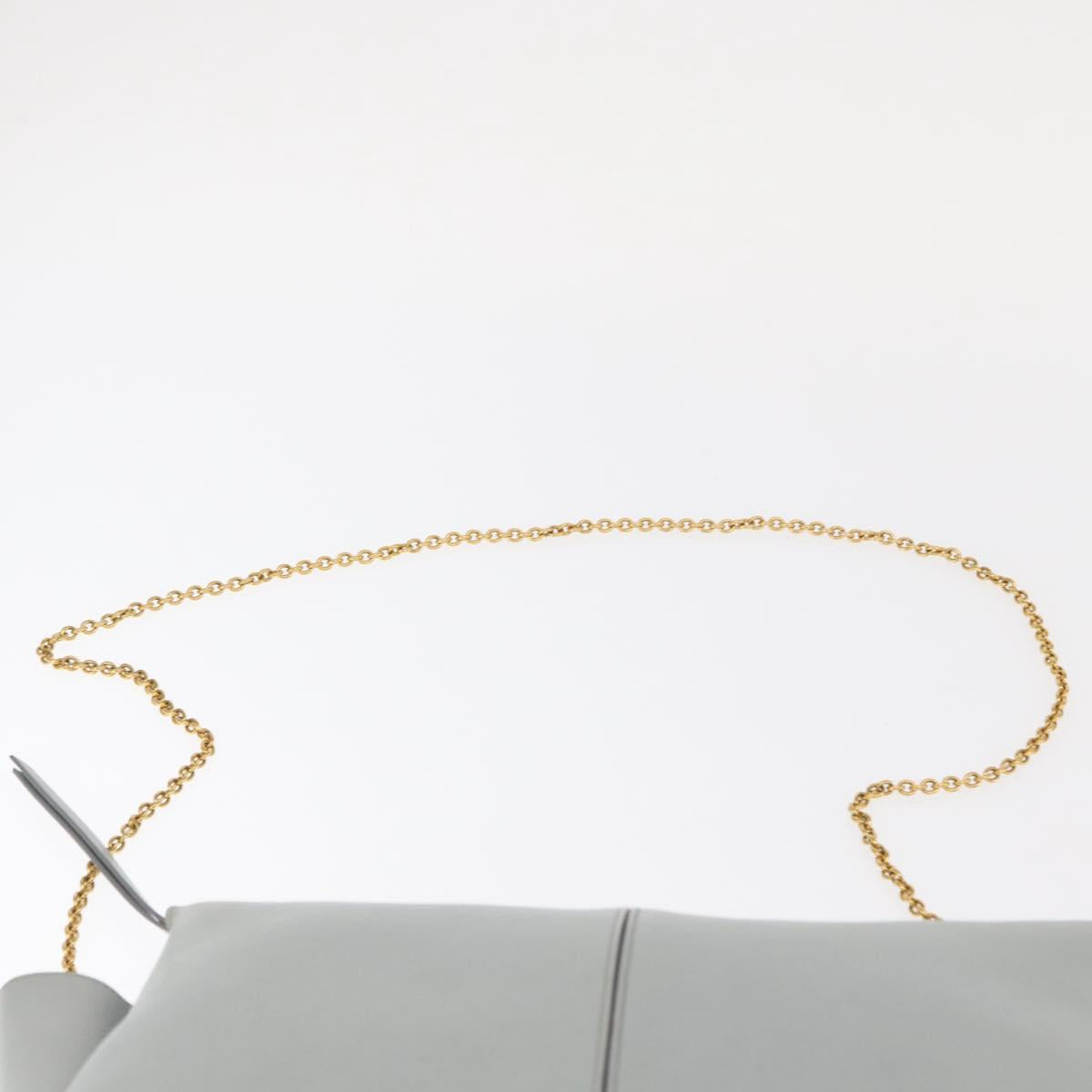 CELINE Chain Trifold Shoulder Bag Leather Gray Gold Auth BA9180