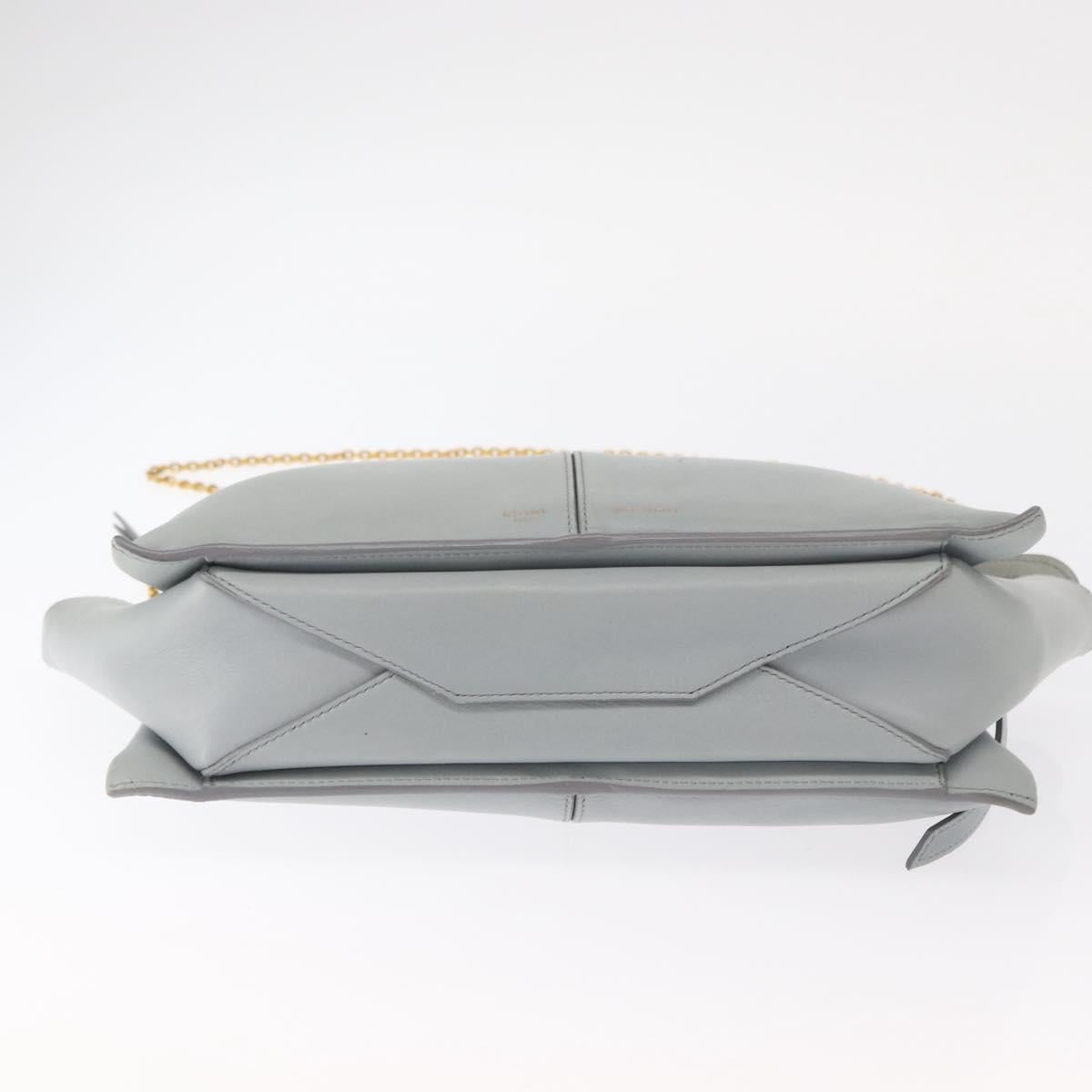 CELINE Chain Trifold Shoulder Bag Leather Gray Gold Auth BA9180