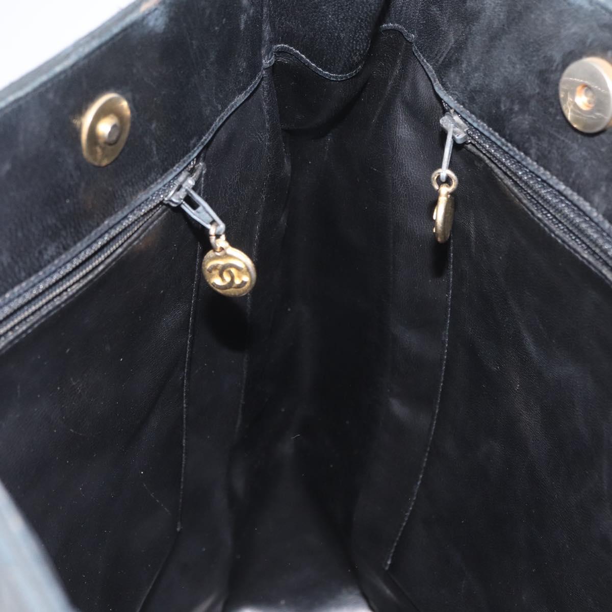 CHANEL Shoulder Bag Lamb Skin Black Gold CC Auth BA9188