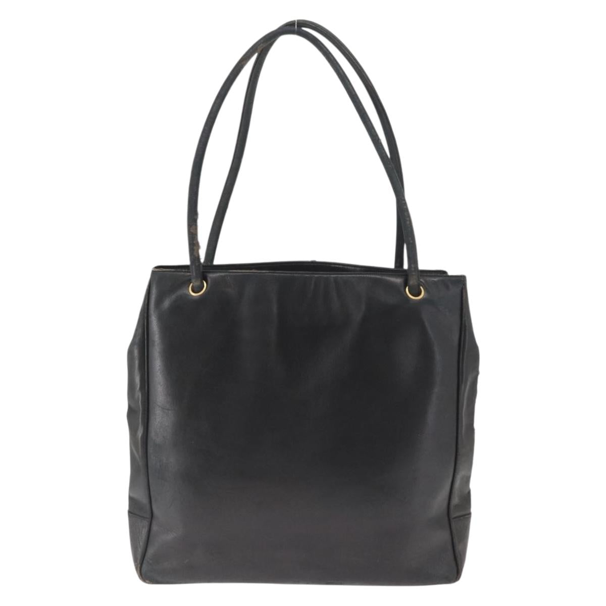 CHANEL Shoulder Bag Lamb Skin Black Gold CC Auth BA9188
