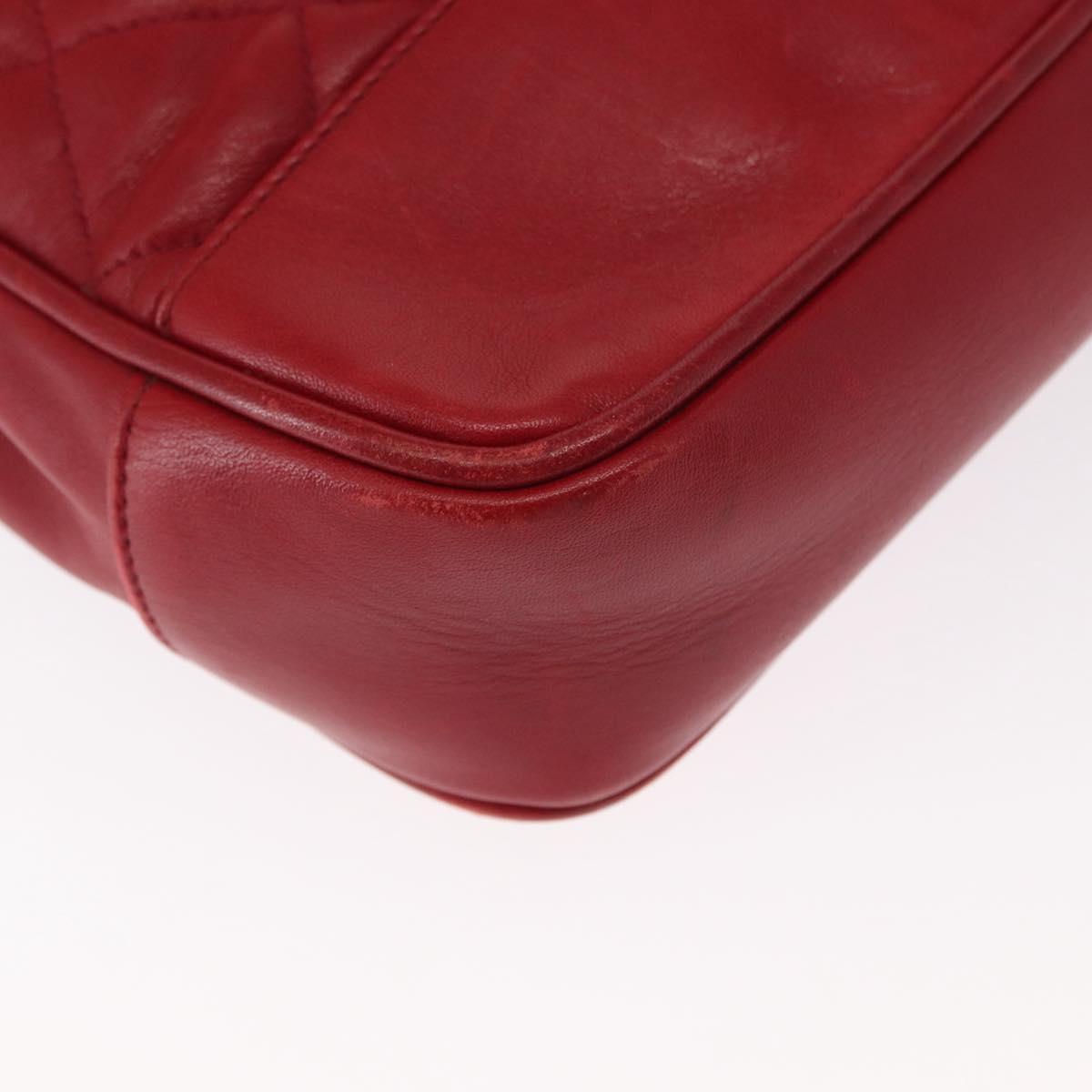 CHANEL Matelasse Chain Shoulder Bag Lamb Skin Red Gold CC Auth BA9195