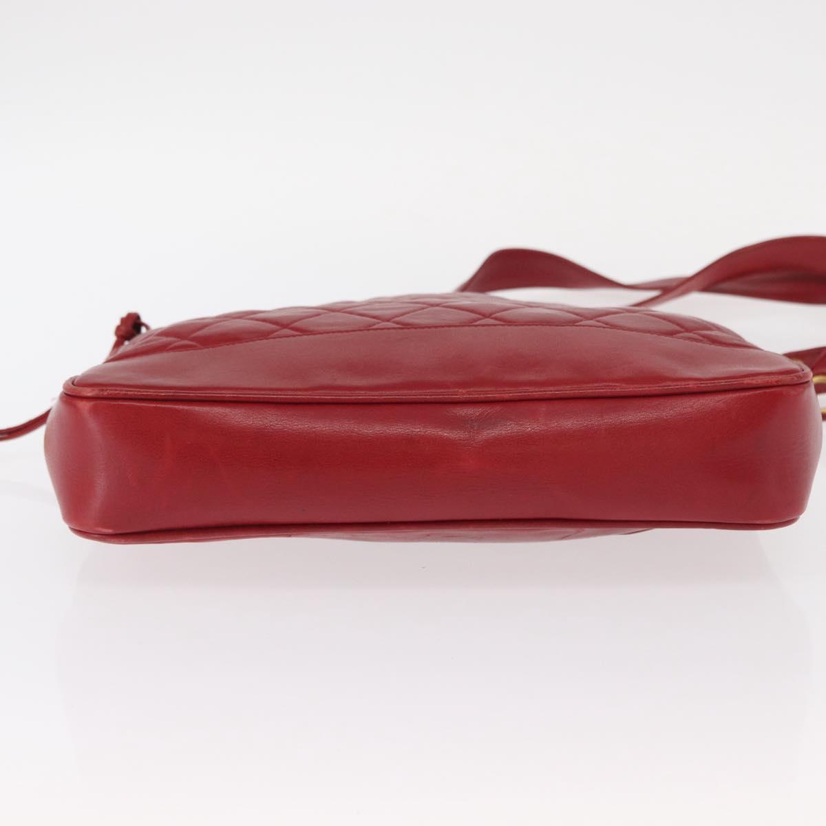 CHANEL Matelasse Chain Shoulder Bag Lamb Skin Red Gold CC Auth BA9195