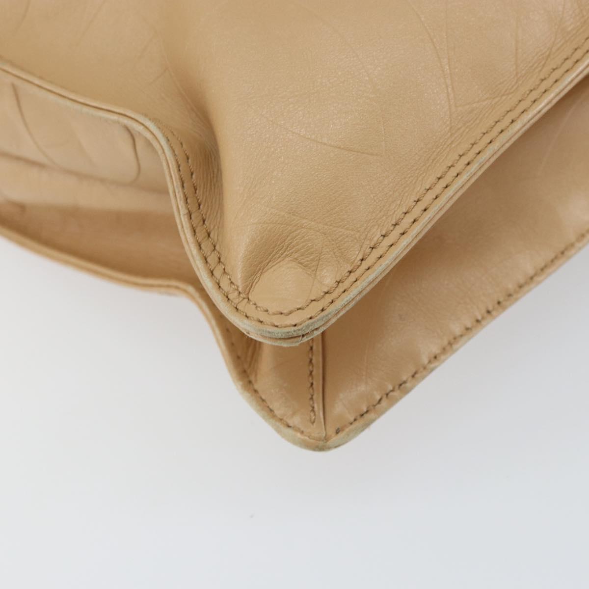 CHANEL Shoulder Bag Lamb Skin Beige Gold CC Auth BA9196