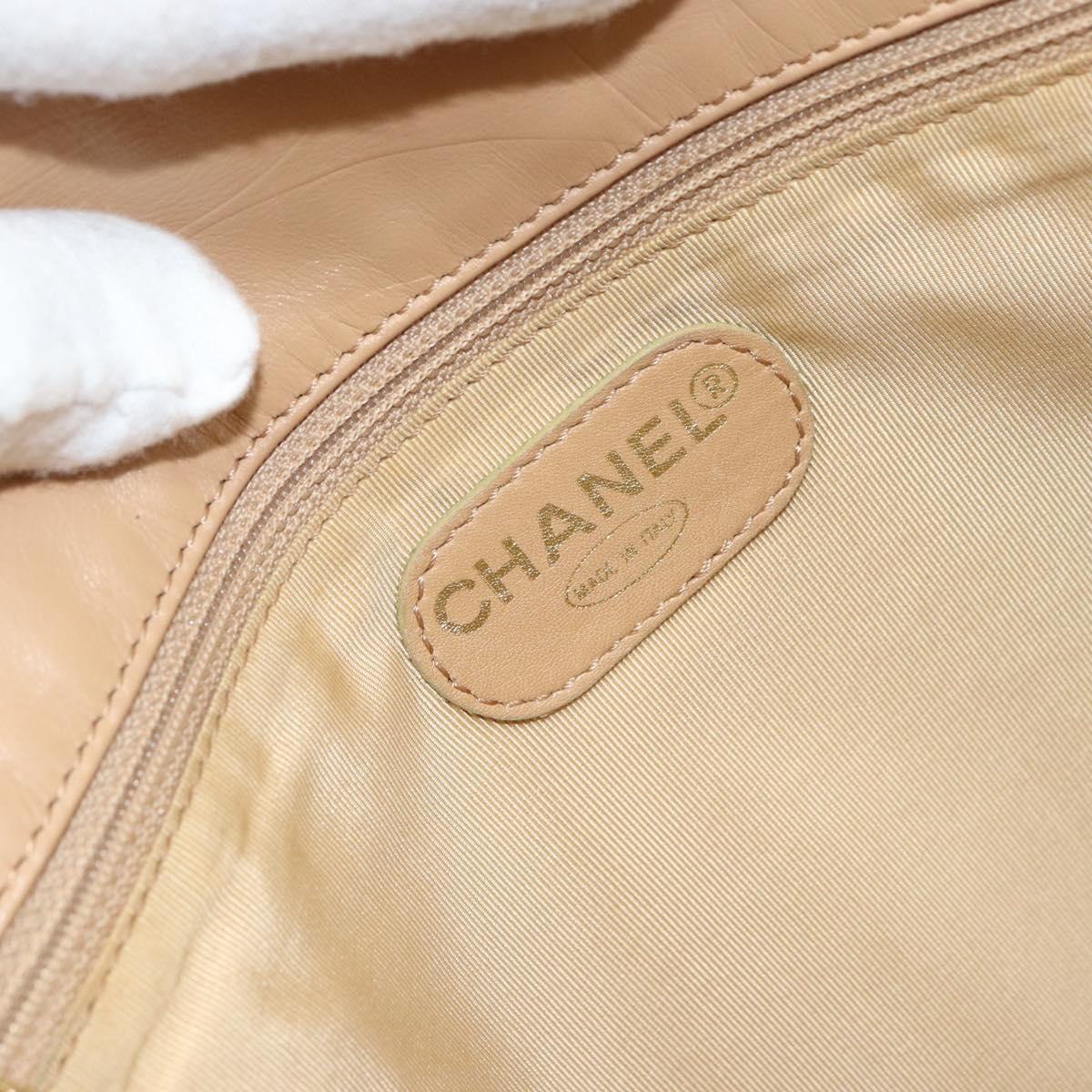 CHANEL Shoulder Bag Lamb Skin Beige Gold CC Auth BA9196