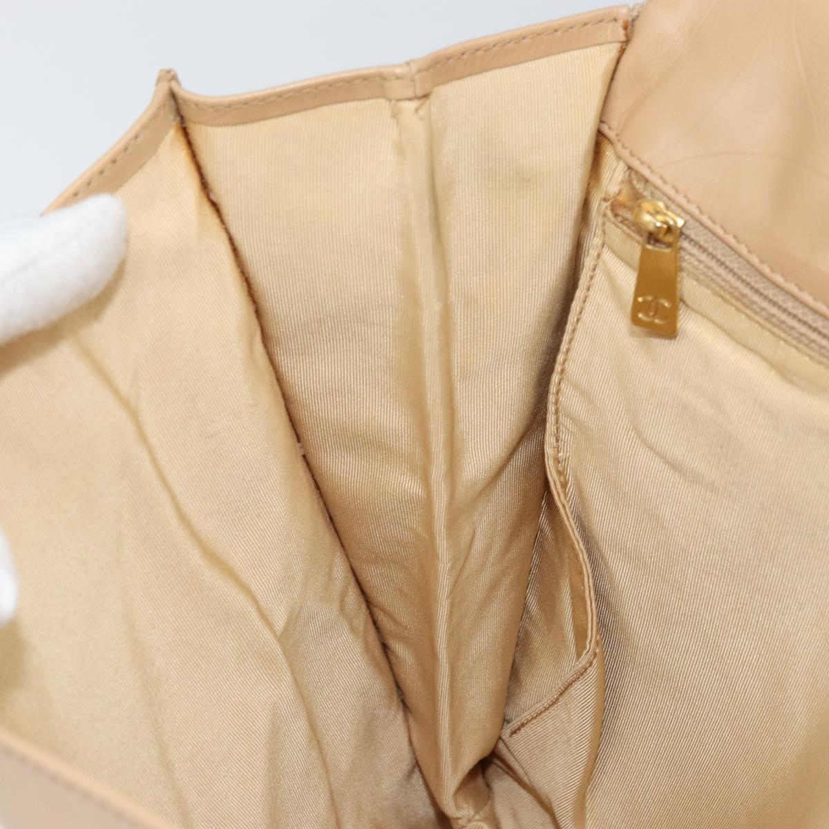 CHANEL Shoulder Bag Lamb Skin Beige Gold CC Auth BA9196