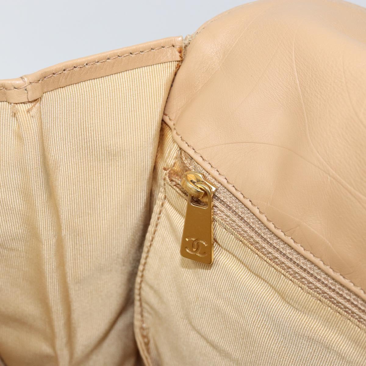 CHANEL Shoulder Bag Lamb Skin Beige Gold CC Auth BA9196