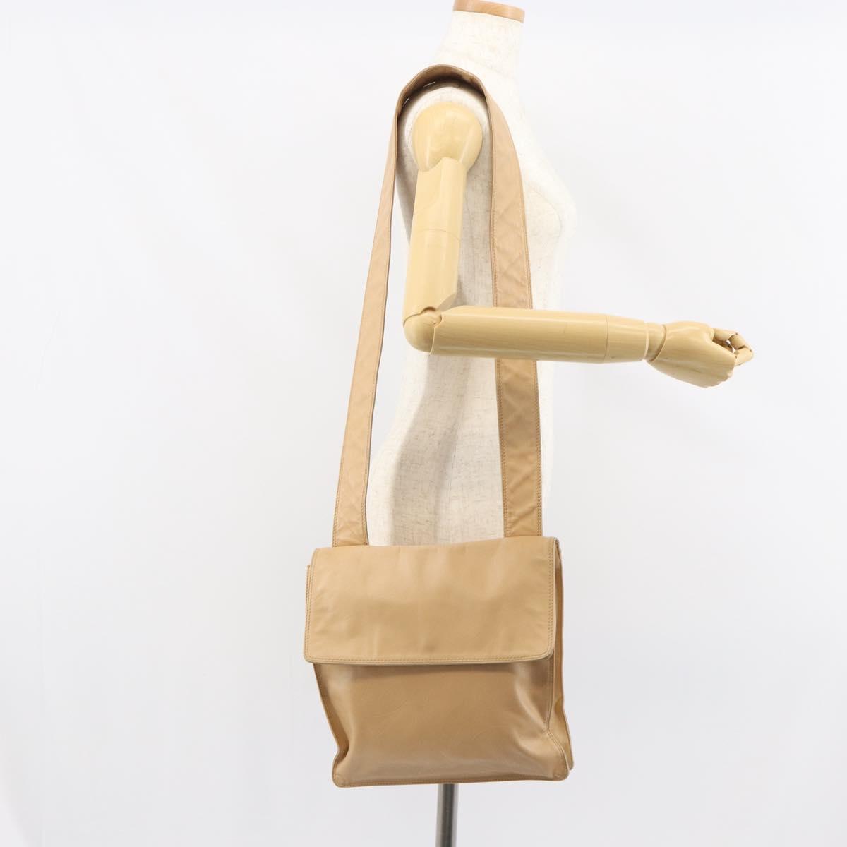 CHANEL Shoulder Bag Lamb Skin Beige Gold CC Auth BA9196