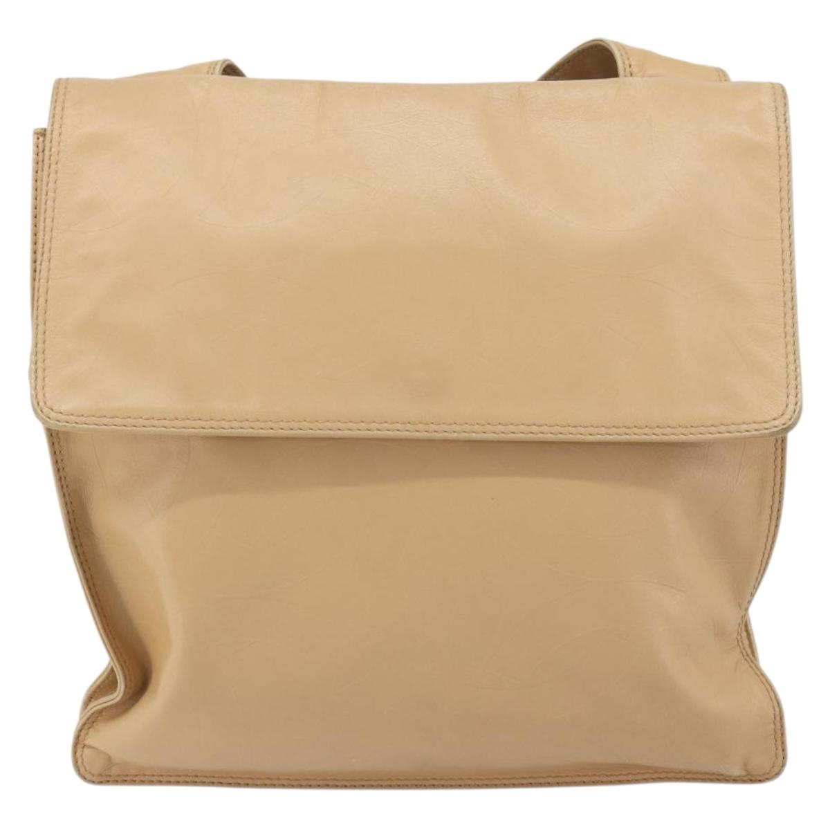 CHANEL Shoulder Bag Lamb Skin Beige Gold CC Auth BA9196
