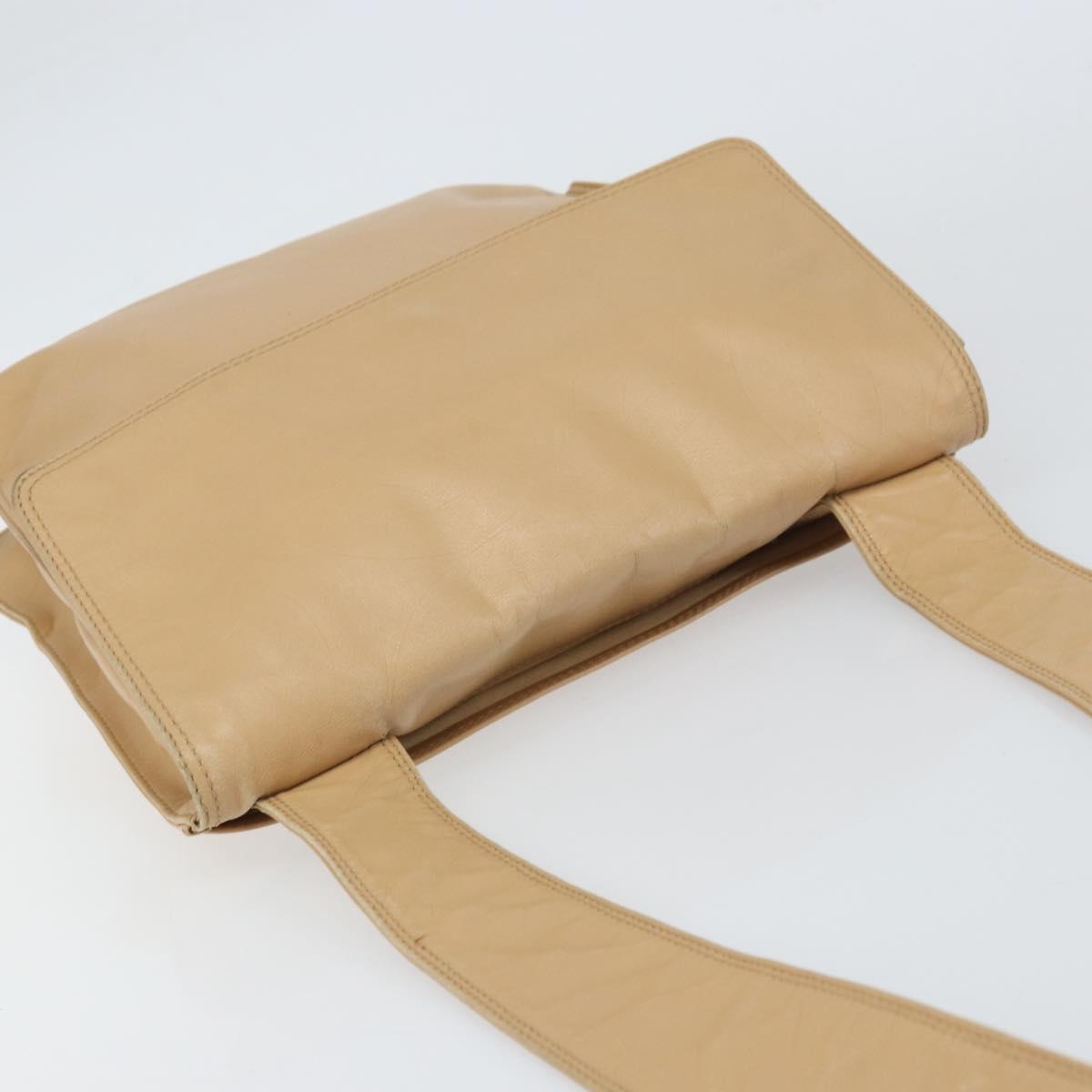 CHANEL Shoulder Bag Lamb Skin Beige Gold CC Auth BA9196