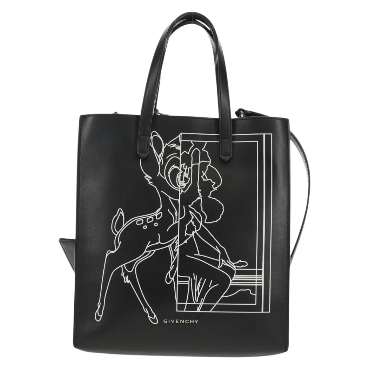 GIVENCHY Hand Bag Leather 2way Black Silver Auth BA9198V