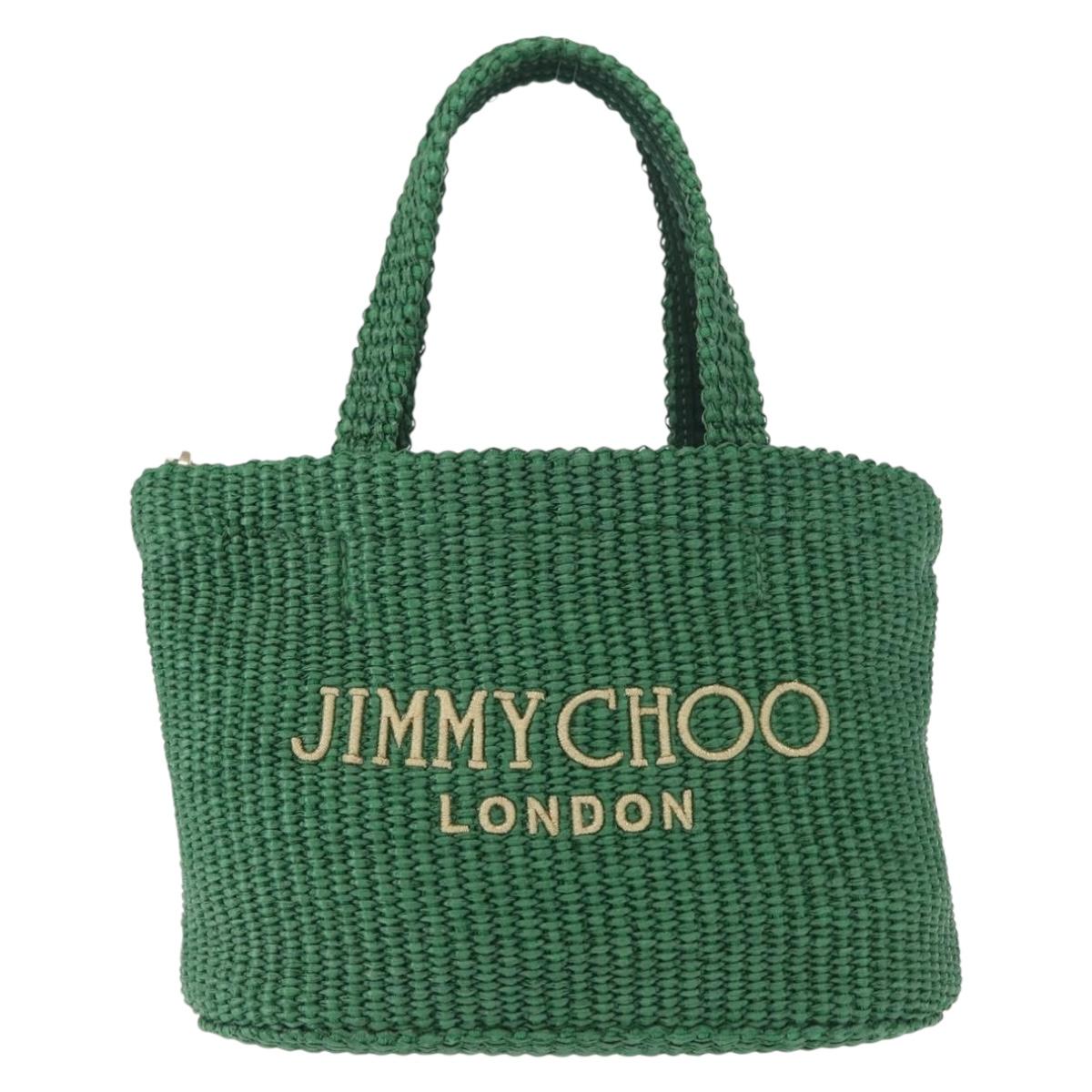 Jimmy Choo Hand Bag Raffia 2way Green Gold Auth BA9200