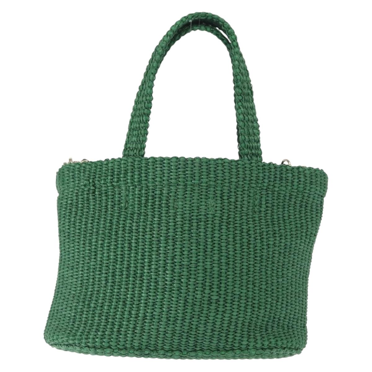Jimmy Choo Hand Bag Raffia 2way Green Gold Auth BA9200