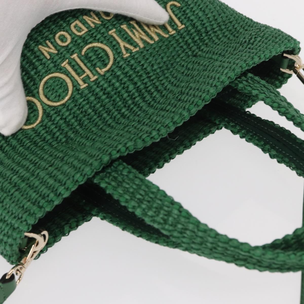 Jimmy Choo Hand Bag Raffia 2way Green Gold Auth BA9200
