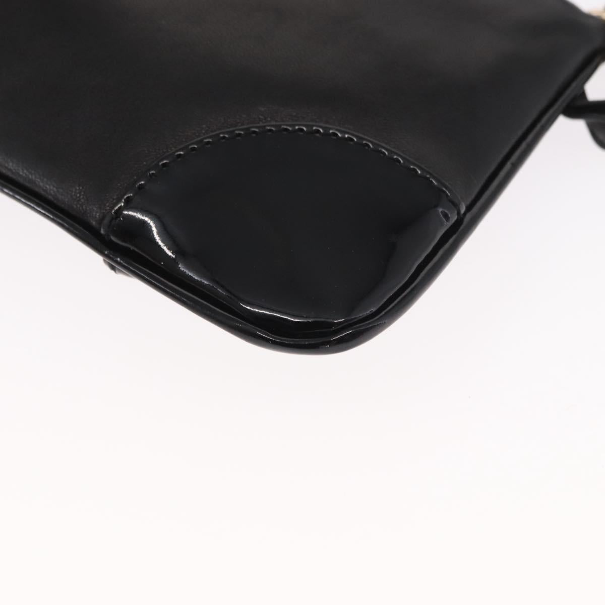 CHANEL Camelia Clutch Bag Lamb Skin Black Silver CC Auth BA9202V