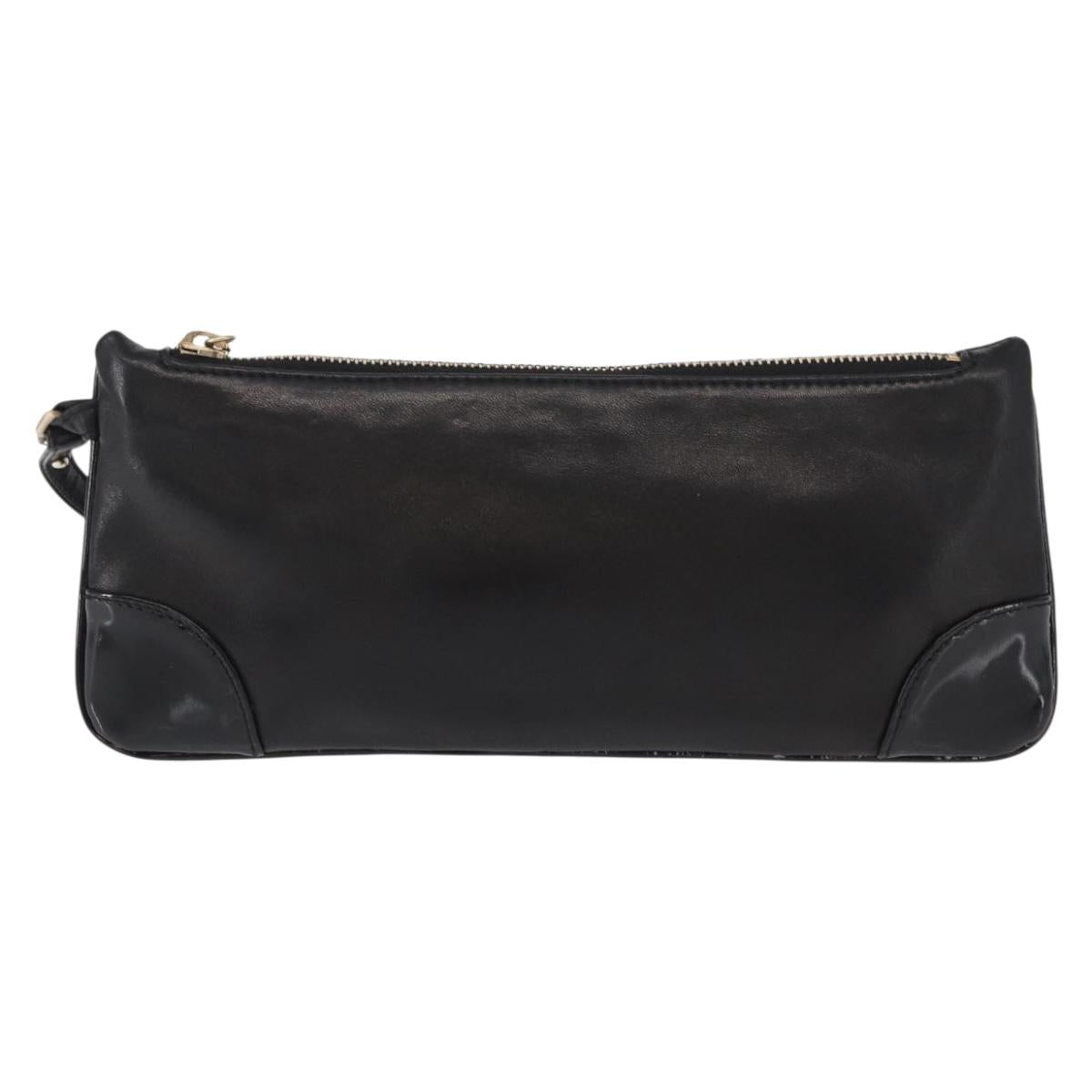 CHANEL Camelia Clutch Bag Lamb Skin Black Silver CC Auth BA9202V