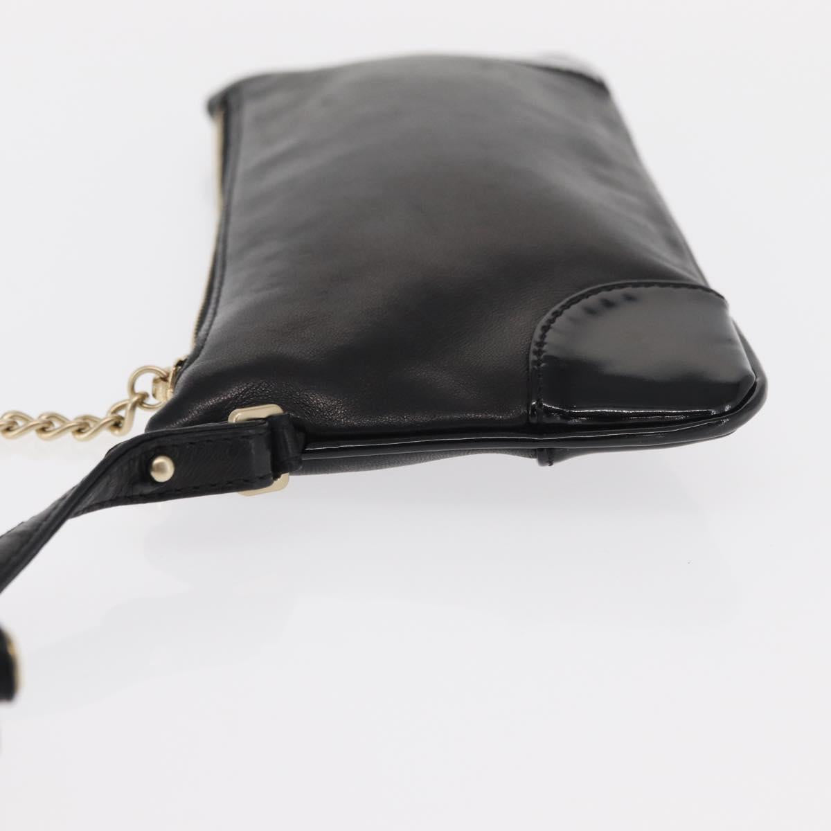 CHANEL Camelia Clutch Bag Lamb Skin Black Silver CC Auth BA9202V