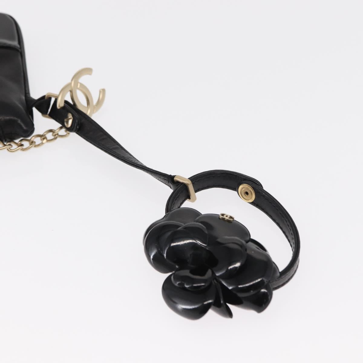 CHANEL Camelia Clutch Bag Lamb Skin Black Silver CC Auth BA9202V
