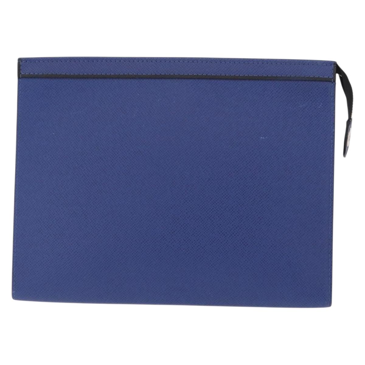 LOUIS VUITTON Taiga Leather Pochette Voyager MM Bag Blue M30399 LV Auth BA9205