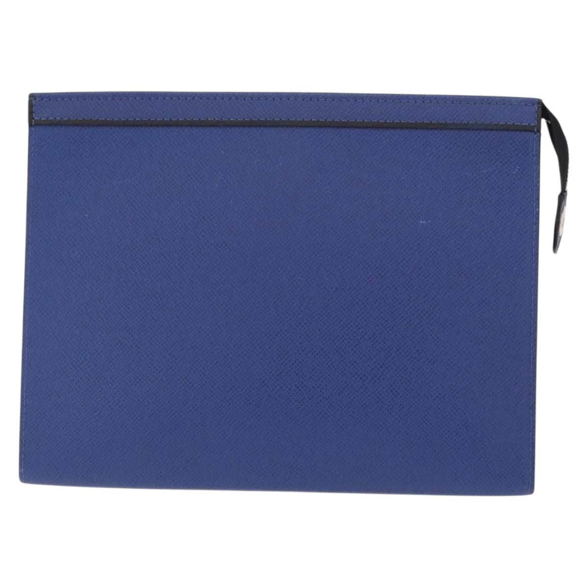 LOUIS VUITTON Taiga Leather Pochette Voyager MM Bag Blue M30399 LV Auth BA9205